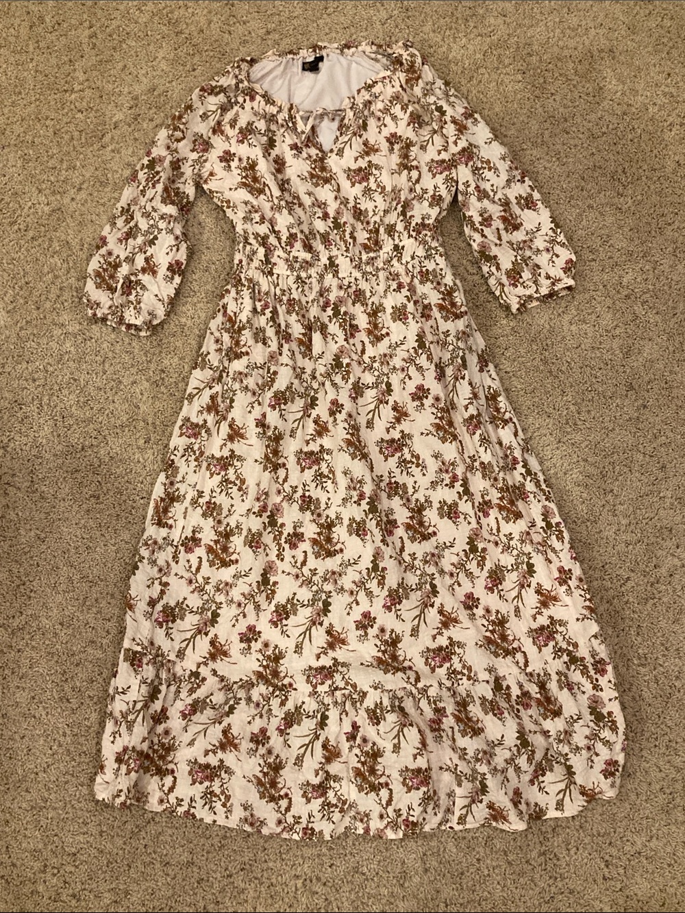 Frye Cream Floral Maxi Dress with Smocked Waist